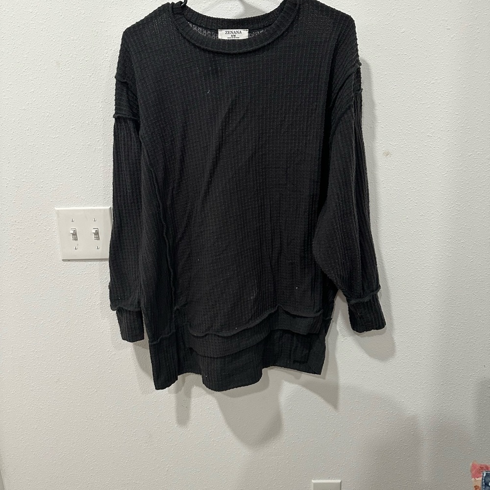 Waffle knit oversized sweater